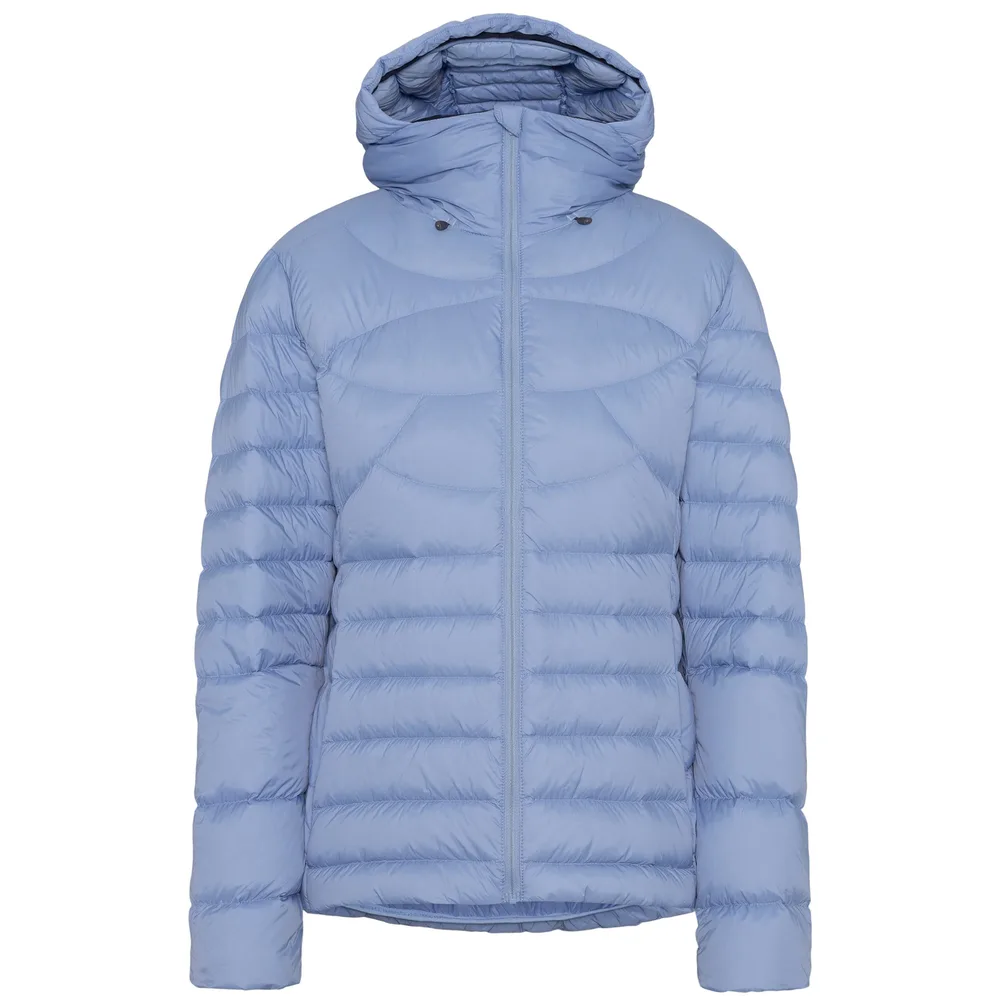 Women’s Puffer Jacket — Light Blue & Orange — Light Blue, front view