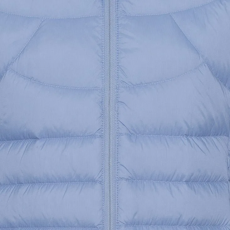 Women’s Puffer Jacket — Light Blue & Orange — Light Blue, quilting and zip close-up