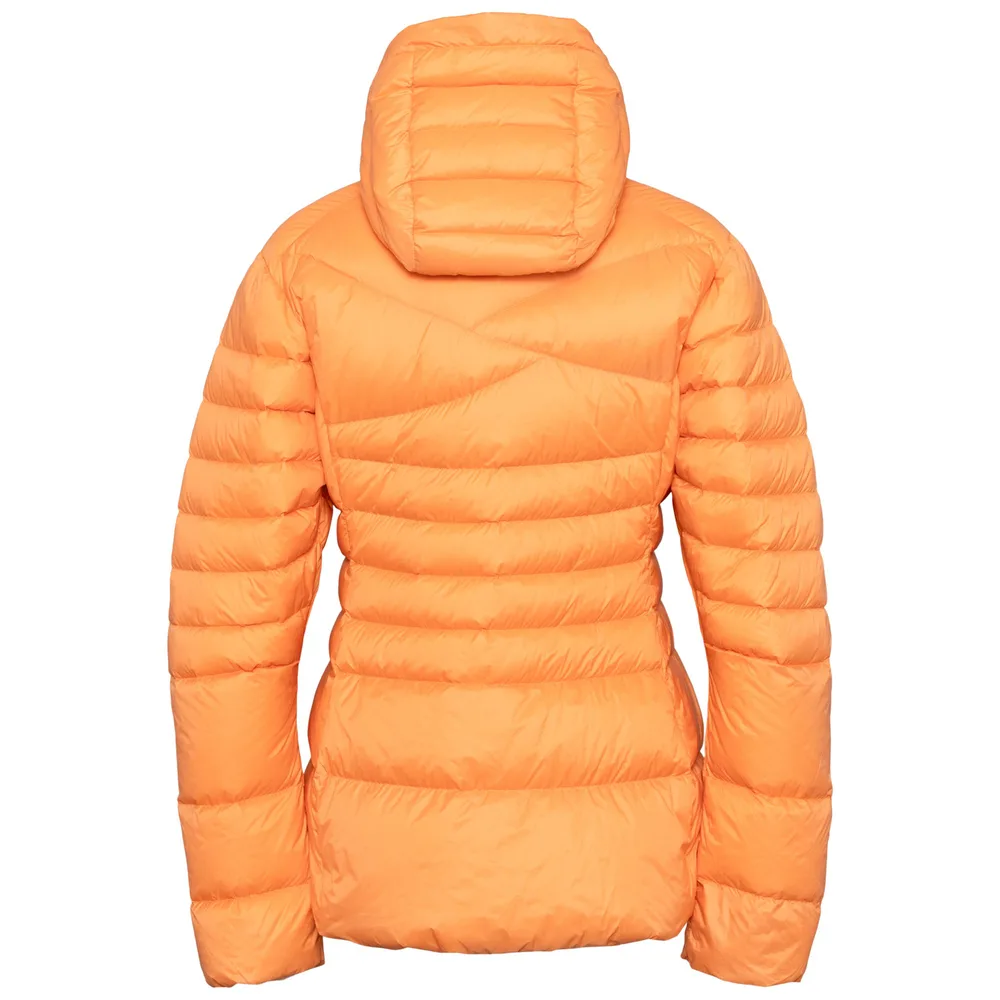 Women’s Puffer Jacket — Light Blue & Orange — Orange, back view
