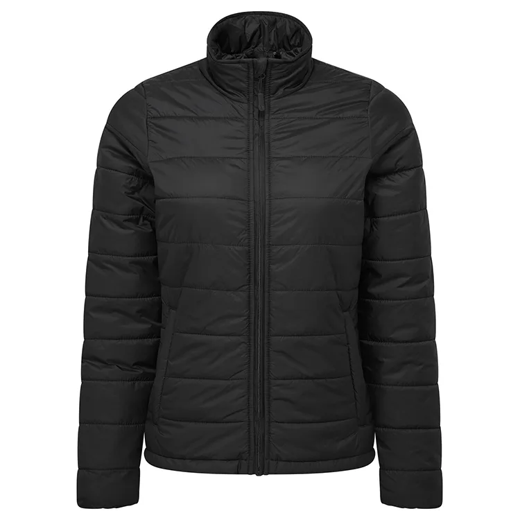 Women’s Puffer Jacket — Navy & Black — Black, front view