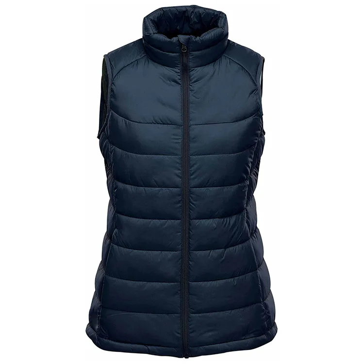 Women’s Puffer Vest — Black & Navy — Navy, front view