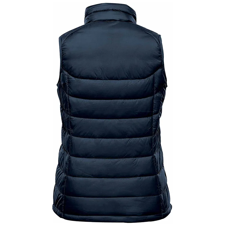 Women’s Puffer Vest — Black & Navy — Navy, back view
