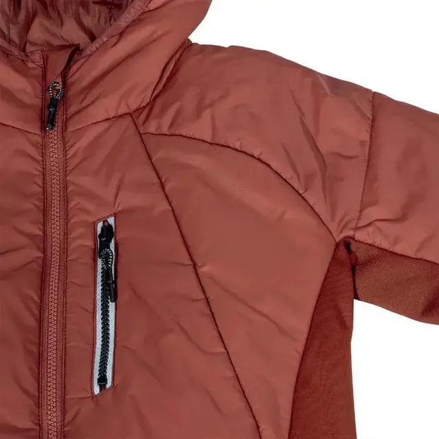 Women’s Quilted Hybrid Jacket — Rust — Rust, chest pocket detail