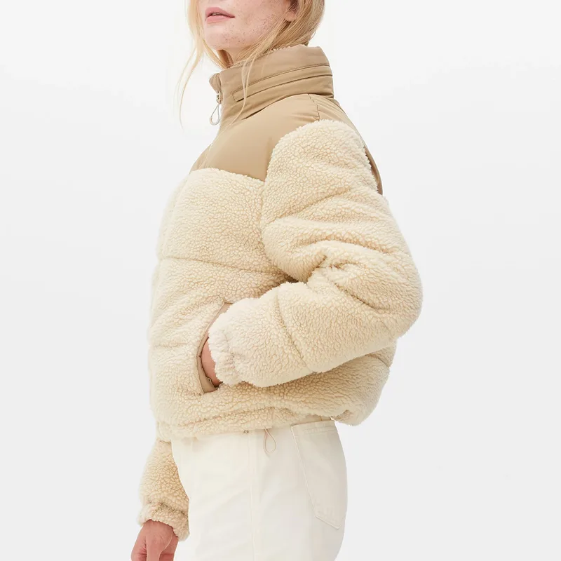 Women's Sherpa-Face Down Puffer Jacket — Beige, worn side view