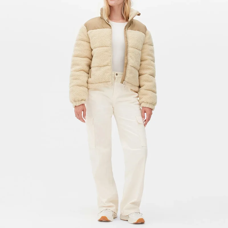 Women's Sherpa-Face Down Puffer Jacket — Beige, worn front view