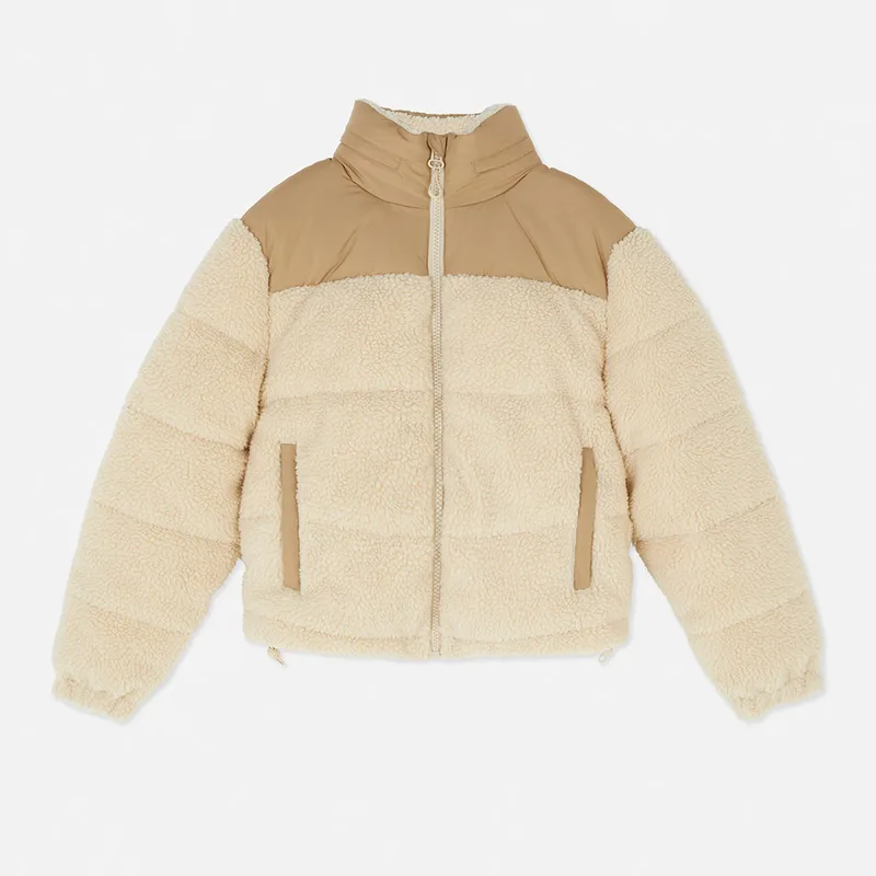 Women's Sherpa-Face Down Puffer Jacket — Beige, flat front view