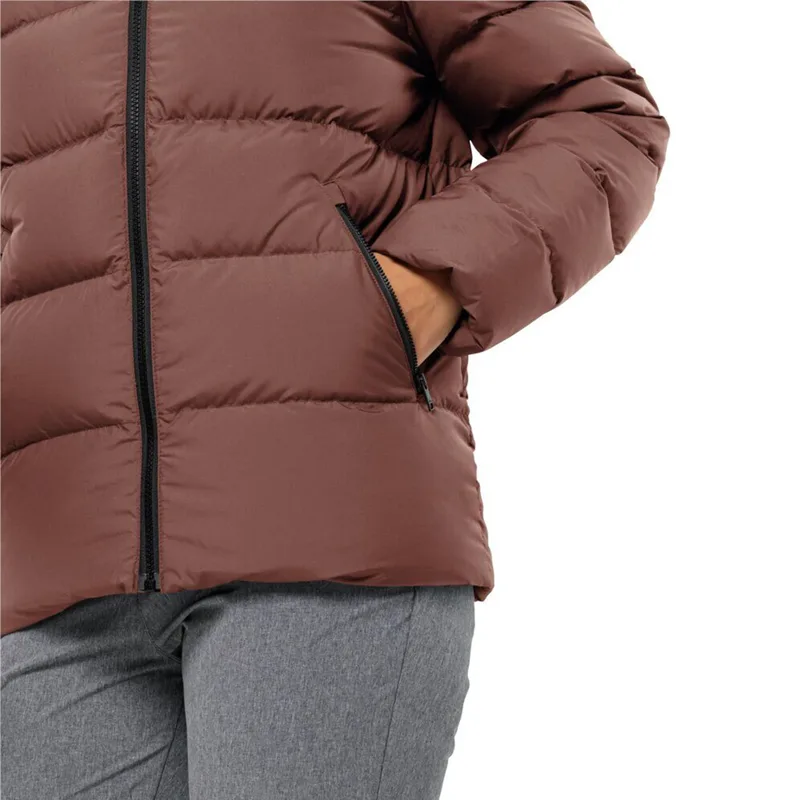 Women's Short Padded Puffer Jacket — 1 Colourway — Brown, pocket detail, worn