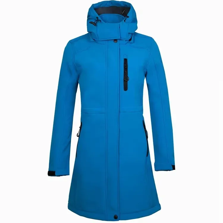 Women’s Long Softshell Jacket — 3 Colourways — Blue, front view