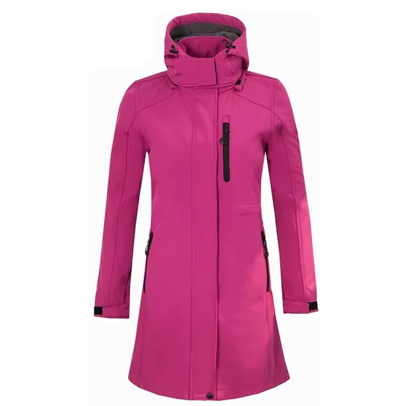Women’s Long Softshell Jacket — 3 Colourways — Rose Pink, front view