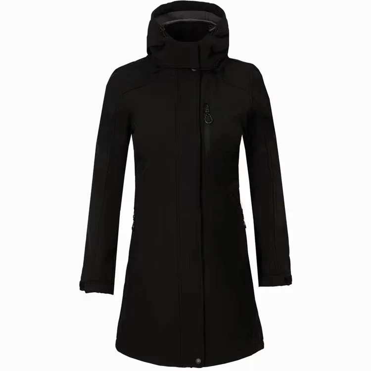Women’s Long Softshell Jacket — 3 Colourways — Black, front view