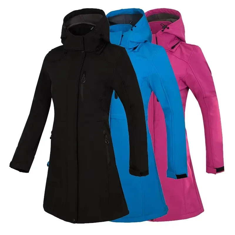 Women’s Long Softshell Jacket — 3 Colourways — Blue, Rose Pink & Black, all three colourways