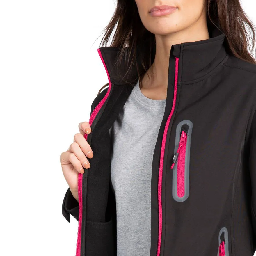Women’s Softshell Jacket — Black & Pink — Black & Pink, model front view
