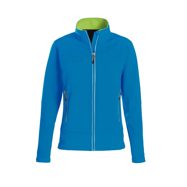 Women’s Softshell Jacket — Blue & Dark Grey — Blue, front view