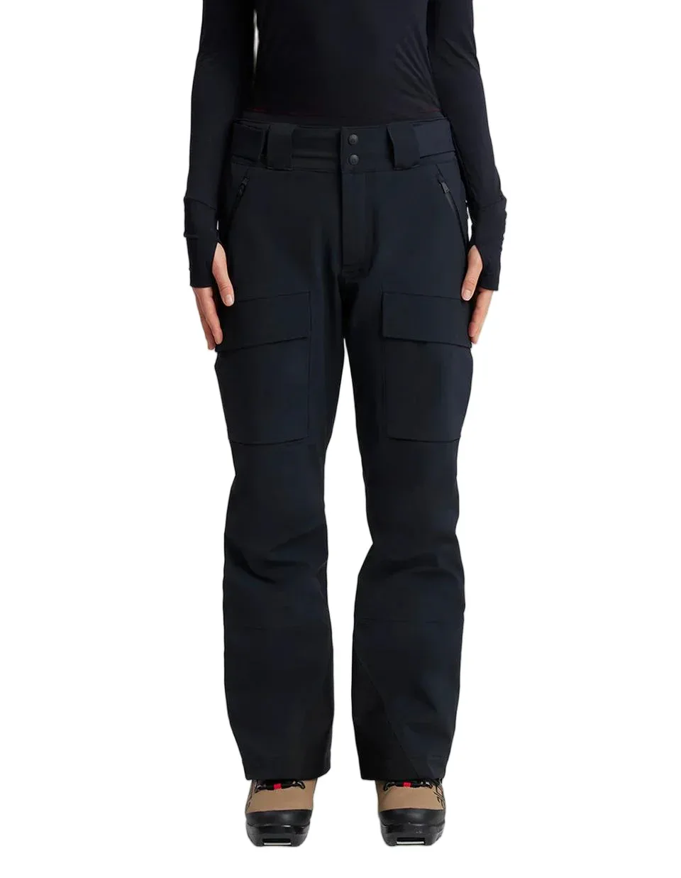 Women’s Softshell Ski Pants — 2 Colourways — Black, worn front view