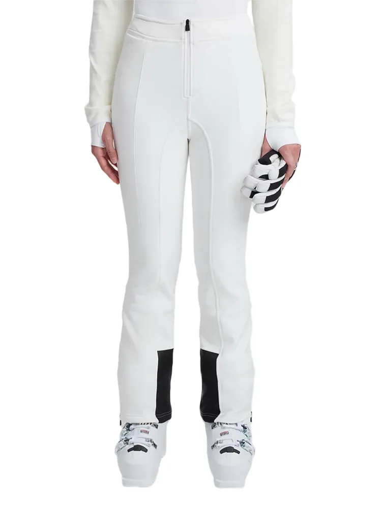 Women's Softshell Ski Pants — 2 Colourways — White, worn front view with ski boots