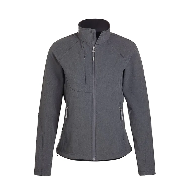 Women’s Stand-Collar Softshell Jacket — Grey, Blue & Green — Grey, front view