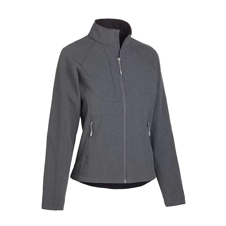 Women’s Stand-Collar Softshell Jacket — Grey, Blue & Green — Grey, back view