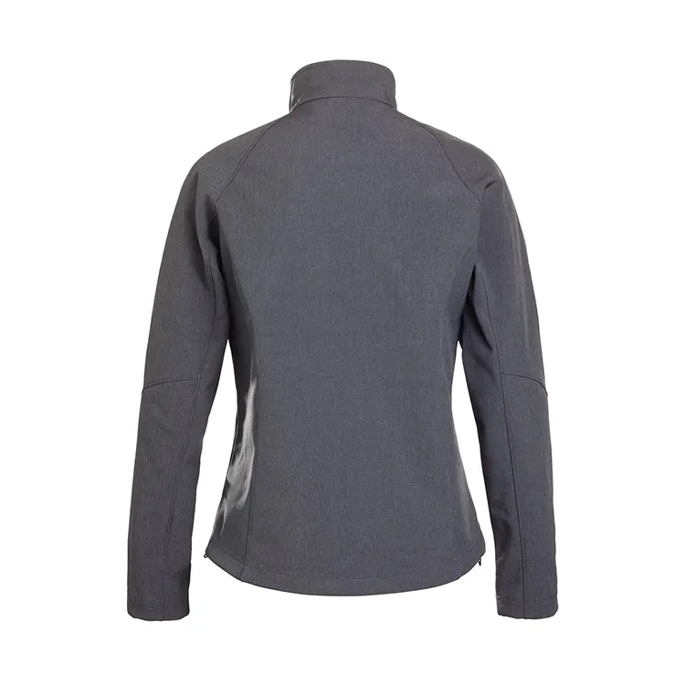 Women’s Stand-Collar Softshell Jacket — Grey, Blue & Green — Grey, back view