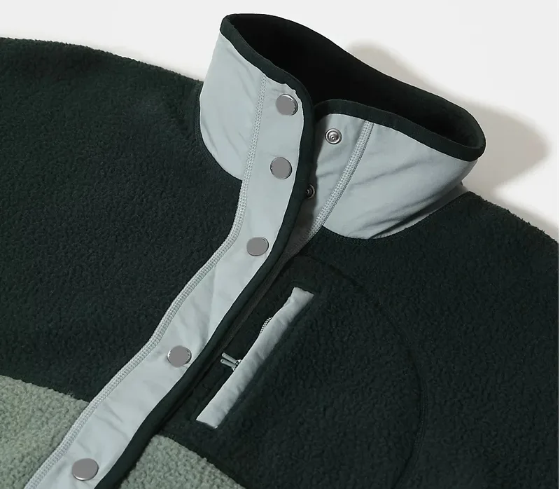Women's Two-Tone Fleece Jacket — 1 Colourway — Dark Green & Sage, collar and placket close-up