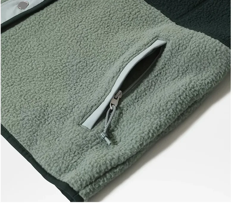 Women's Two-Tone Fleece Jacket — 1 Colourway — Dark Green & Sage, zip pocket close-up